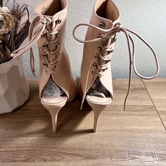Nude Studded Booties with Lace Open Back Leather boots - Picture 11 of 12